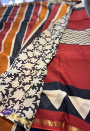 Hilltop Honey Jaipur Red Handblock 100% Cotton Saree - Seven Sarees - Saree - Seven Sarees