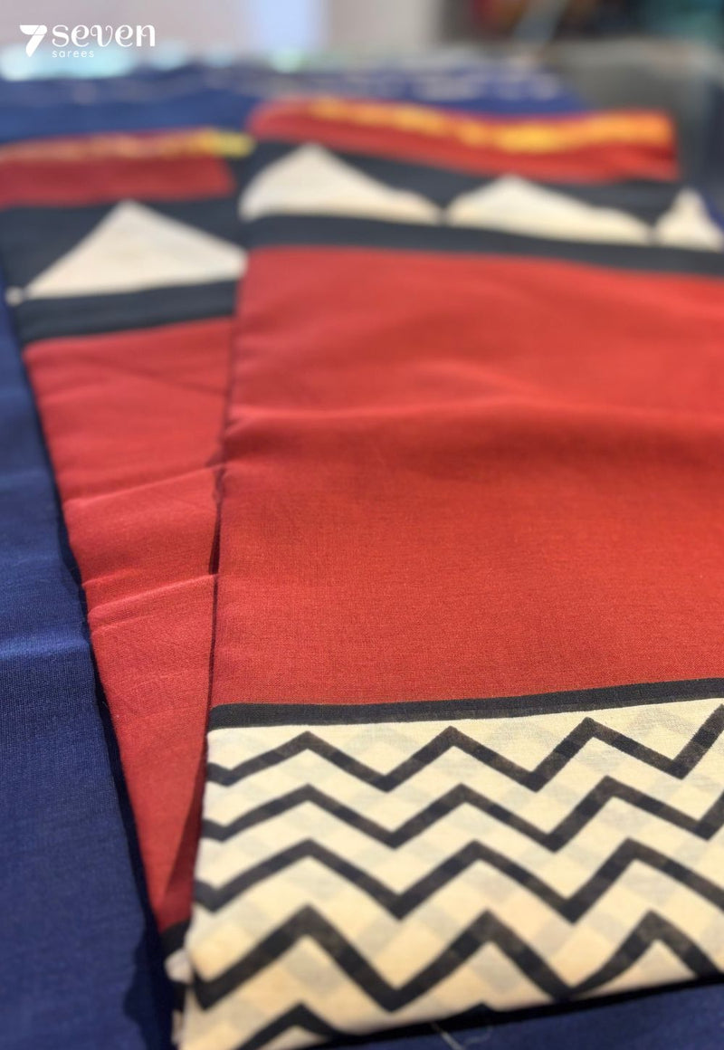 Hilltop Honey Jaipur Red Handblock 100% Cotton Saree - Seven Sarees - Saree - Seven Sarees