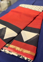 Hilltop Honey Jaipur Red Handblock 100% Cotton Saree - Seven Sarees - Saree - Seven Sarees