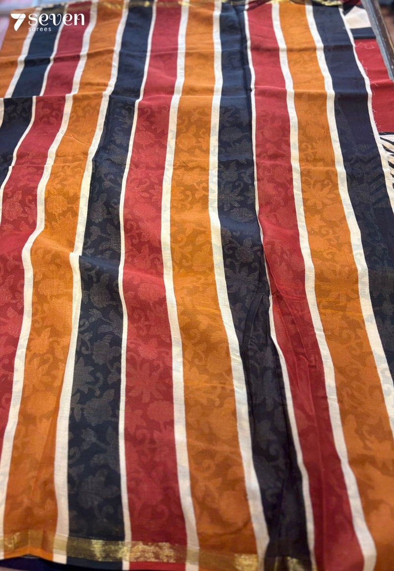 Hilltop Honey Jaipur Red Handblock 100% Cotton Saree - Seven Sarees - Saree - Seven Sarees