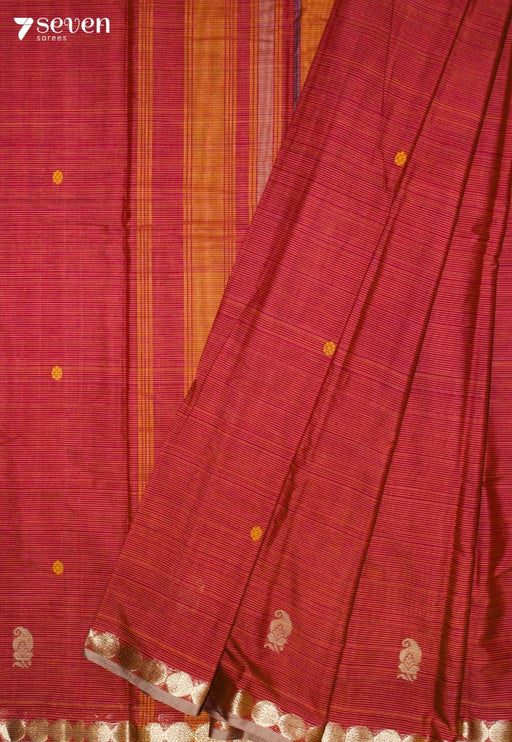 Hiraya Signature Seven Handloom Red Bangalore Pure Cotton Saree - Seven Sarees - Saree - Seven Sarees