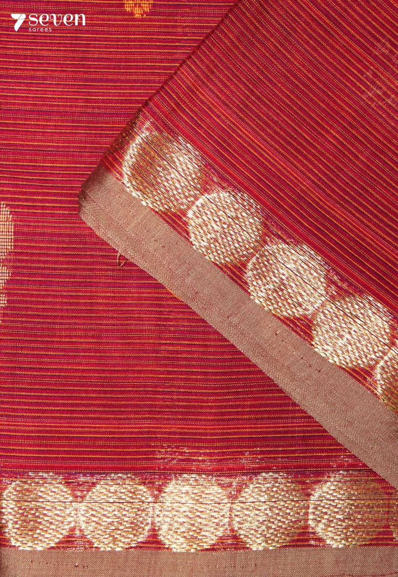 Hiraya Signature Seven Handloom Red Bangalore Pure Cotton Saree - Seven Sarees - Saree - Seven Sarees