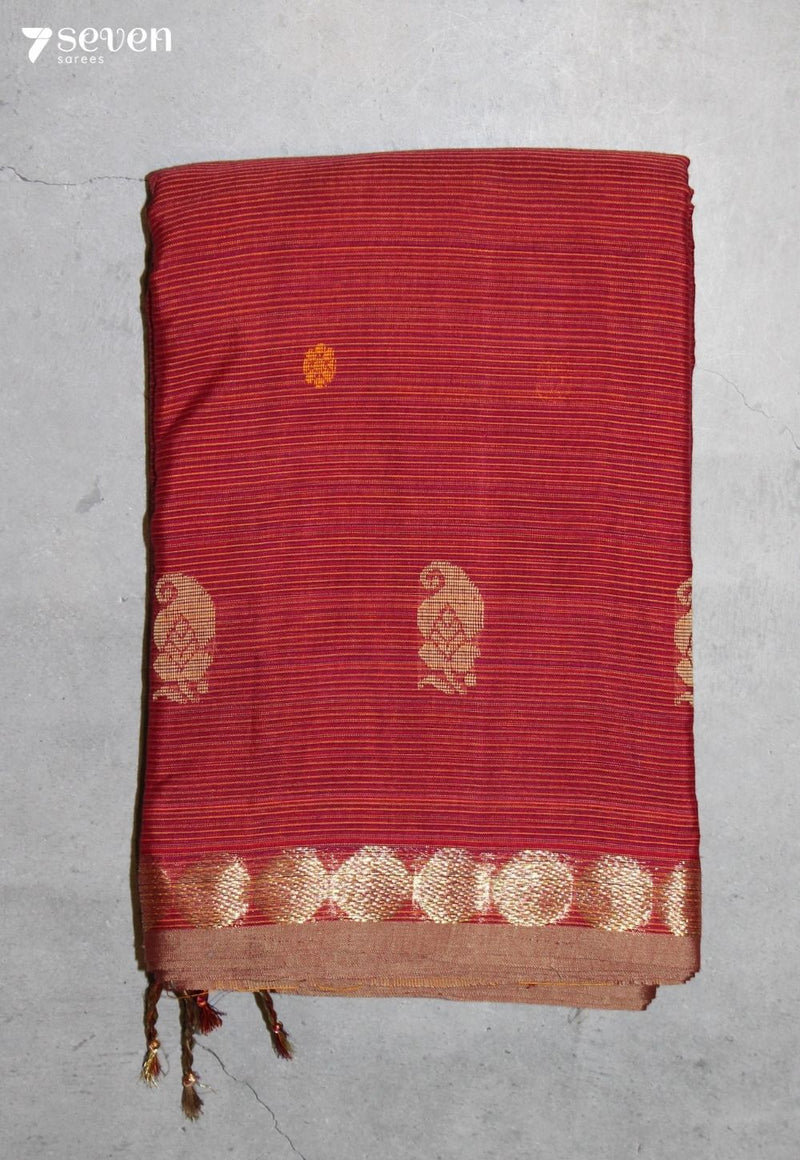 Hiraya Signature Seven Handloom Red Bangalore Pure Cotton Saree - Seven Sarees - Saree - Seven Sarees