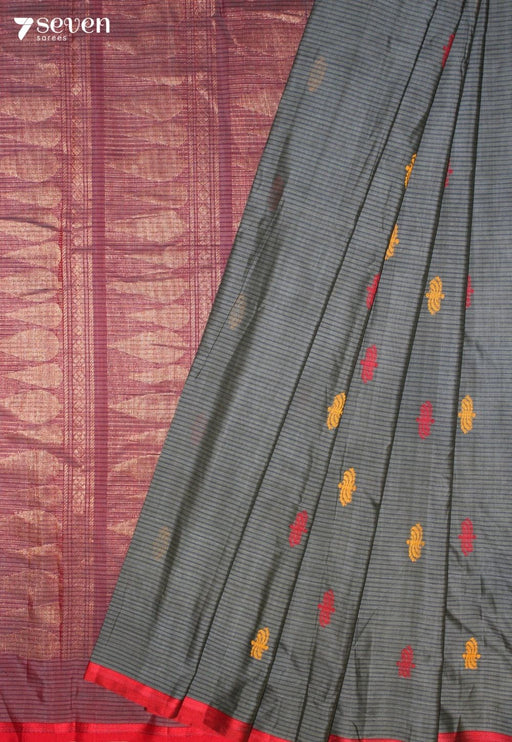 Hirvani Signature Seven Handloom Grey Bangalore Pure Cotton Saree - Seven Sarees - Saree - Seven Sarees