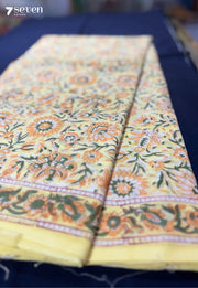 Honey Hour Jaipur Yellow Handblock 100% Cotton Saree - Seven Sarees - Saree - Seven Sarees