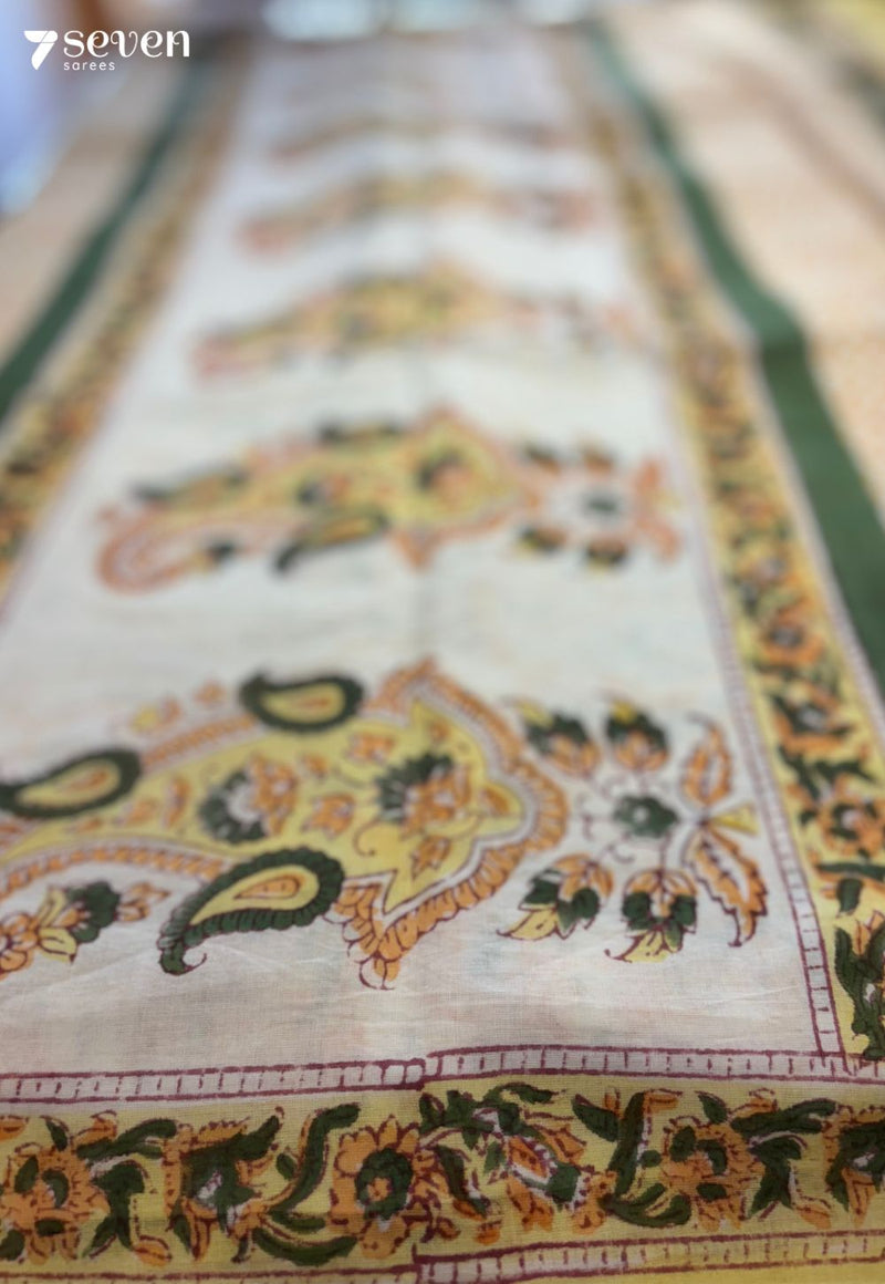 Honey Hour Jaipur Yellow Handblock 100% Cotton Saree - Seven Sarees - Saree - Seven Sarees