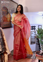 Honeydew Breeze Signature Seven Handloom Orange Bangalore Vegan Silk Saree - Seven Sarees - Saree - Seven Sarees