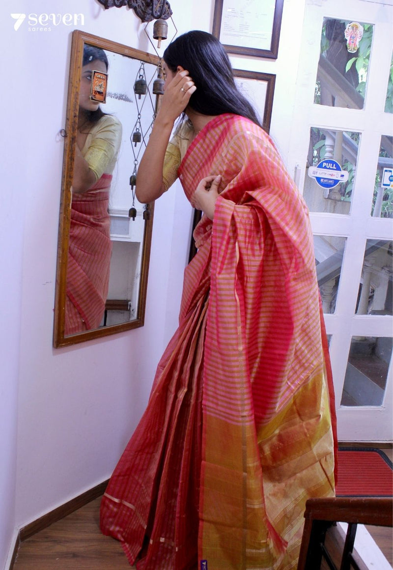 Honeydew Breeze Signature Seven Handloom Orange Bangalore Vegan Silk Saree - Seven Sarees - Saree - Seven Sarees