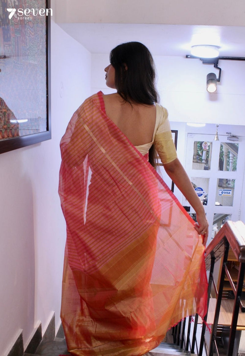 Honeydew Breeze Signature Seven Handloom Orange Bangalore Vegan Silk Saree - Seven Sarees - Saree - Seven Sarees