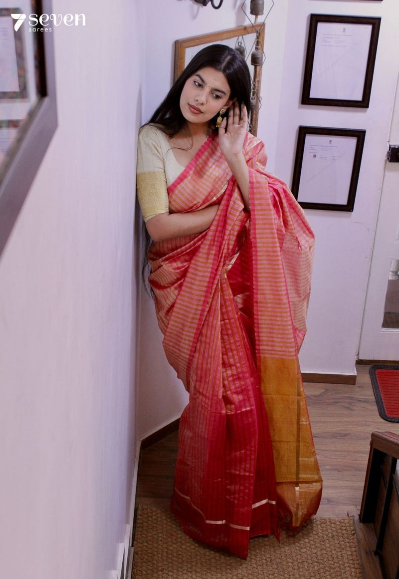 Honeydew Breeze Signature Seven Handloom Orange Bangalore Vegan Silk Saree - Seven Sarees - Saree - Seven Sarees