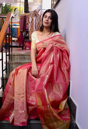 Honeydew Breeze Signature Seven Handloom Orange Bangalore Vegan Silk Saree - Seven Sarees - Saree - Seven Sarees