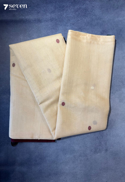 Hoysala Signature Seven Handloom Off white - Maroon Bangalore Pure Silk Cotton Saree - Seven Sarees - Saree - Seven Sarees