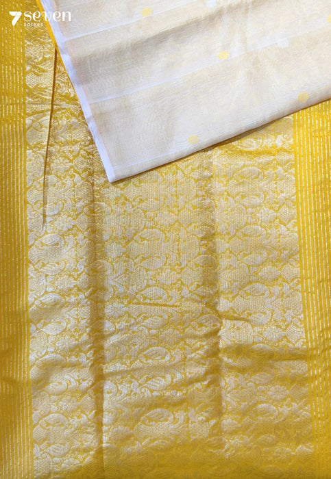 Hoysala Signature Seven Handloom Off white - Yellow Bangalore Pure Silk Cotton Saree - Seven Sarees - Saree - Seven Sarees