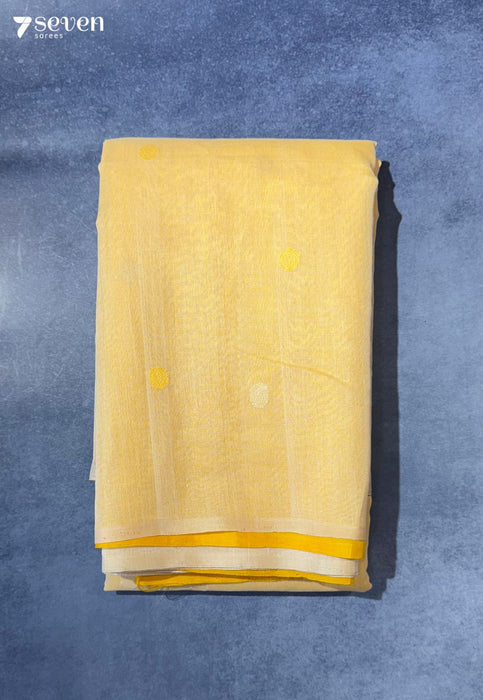 Hoysala Signature Seven Handloom Off white - Yellow Bangalore Pure Silk Cotton Saree - Seven Sarees - Saree - Seven Sarees
