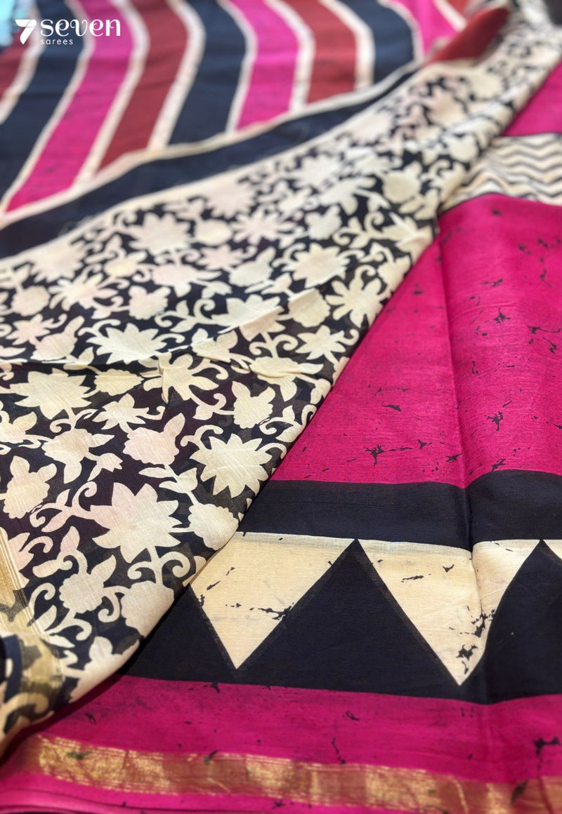 Idle Season Jaipur Pink Handblock 100% Cotton Saree - Seven Sarees - Saree - Seven Sarees