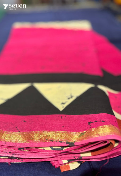 Idle Season Jaipur Pink Handblock 100% Cotton Saree - Seven Sarees - Saree - Seven Sarees