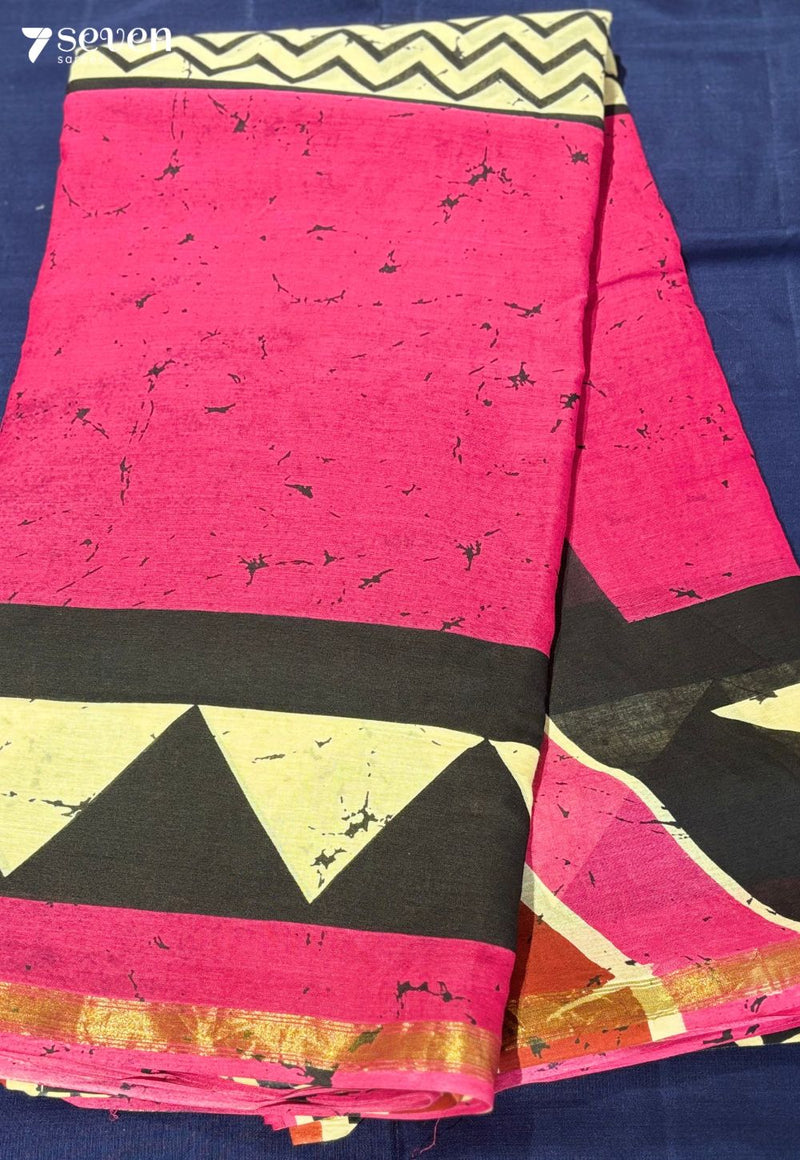 Idle Season Jaipur Pink Handblock 100% Cotton Saree - Seven Sarees - Saree - Seven Sarees