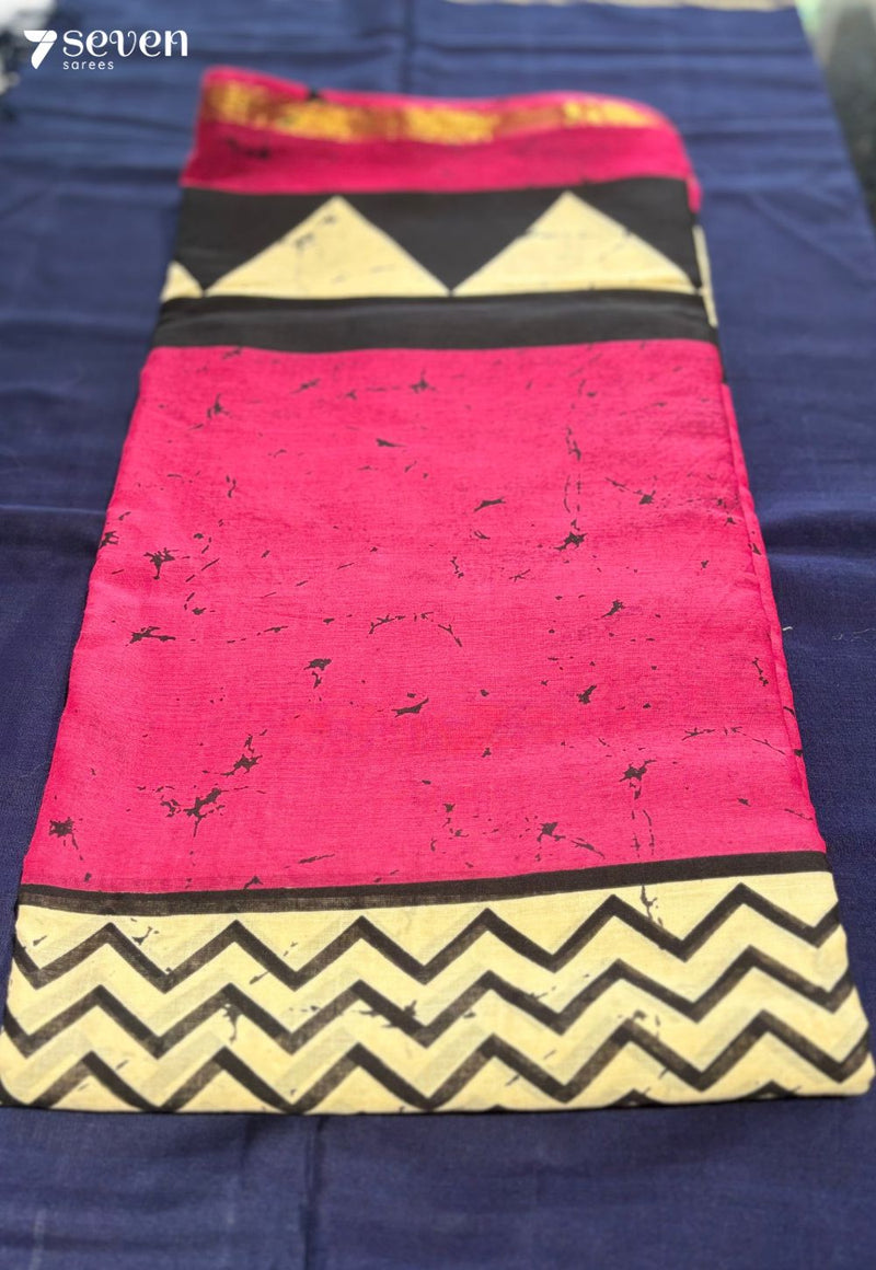 Idle Season Jaipur Pink Handblock 100% Cotton Saree - Seven Sarees - Saree - Seven Sarees