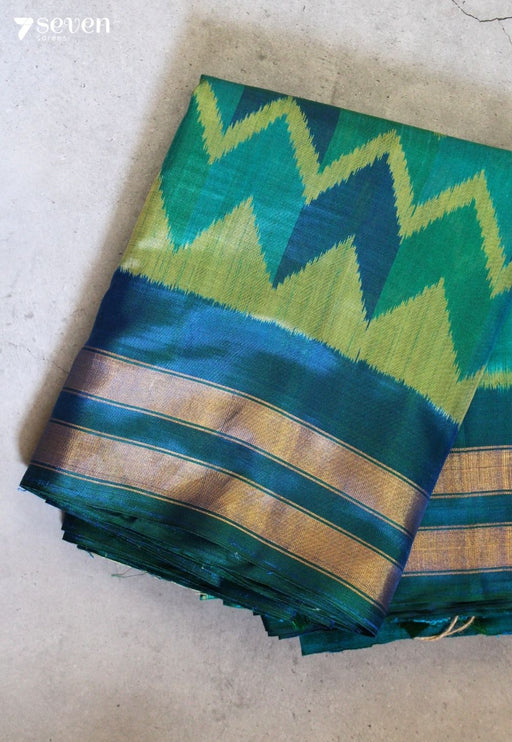 Ilampra Patola Handloom Single Ikkat Blue Pure Silk Saree|Silk Mark Certified - Seven Sarees - Saree - Seven Sarees