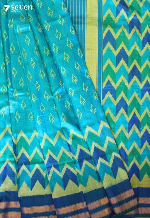 Ilampra Patola Handloom Single Ikkat Blue Pure Silk Saree|Silk Mark Certified - Seven Sarees - Saree - Seven Sarees