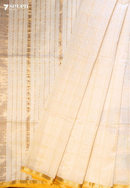Ilanayaa Maheshwari Handloom Off White Silk Cotton Saree - Seven Sarees - Seven Sarees