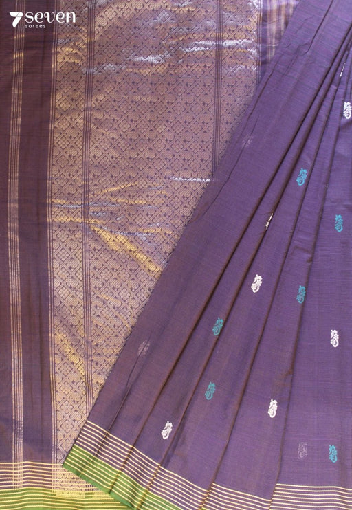 Ilanvesha Signature Seven Handloom Purple Bangalore Pure Cotton Saree - Seven Sarees - Saree - Seven Sarees