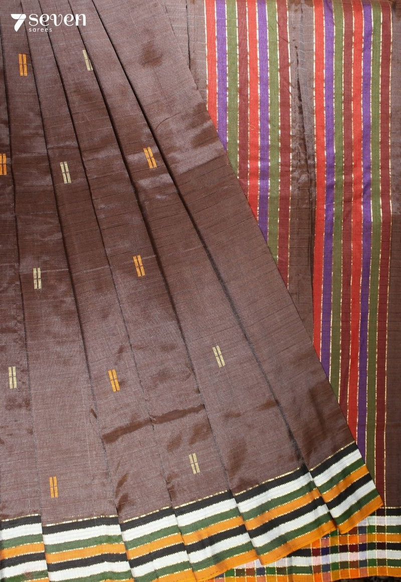 Ilavara Signature Seven Handloom Brown Bangalore Vegan Silk Saree - Seven Sarees - Saree - Seven Sarees