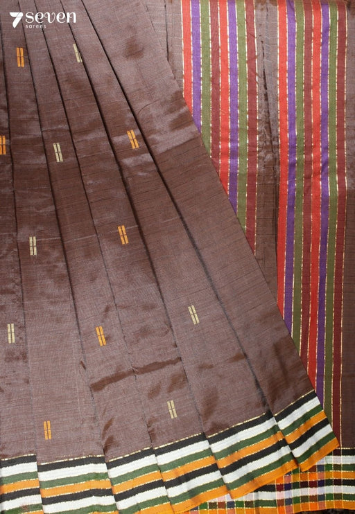 Ilavara Signature Seven Handloom Brown Bangalore Vegan Silk Saree - Seven Sarees - Saree - Seven Sarees