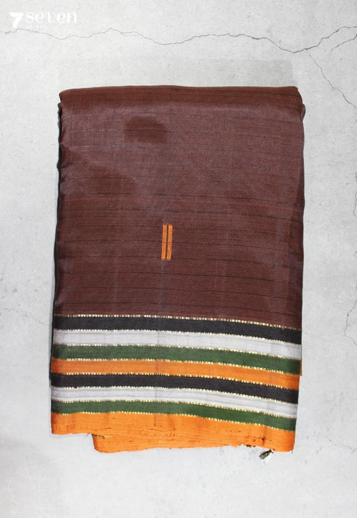 Ilavara Signature Seven Handloom Brown Bangalore Vegan Silk Saree - Seven Sarees - Saree - Seven Sarees