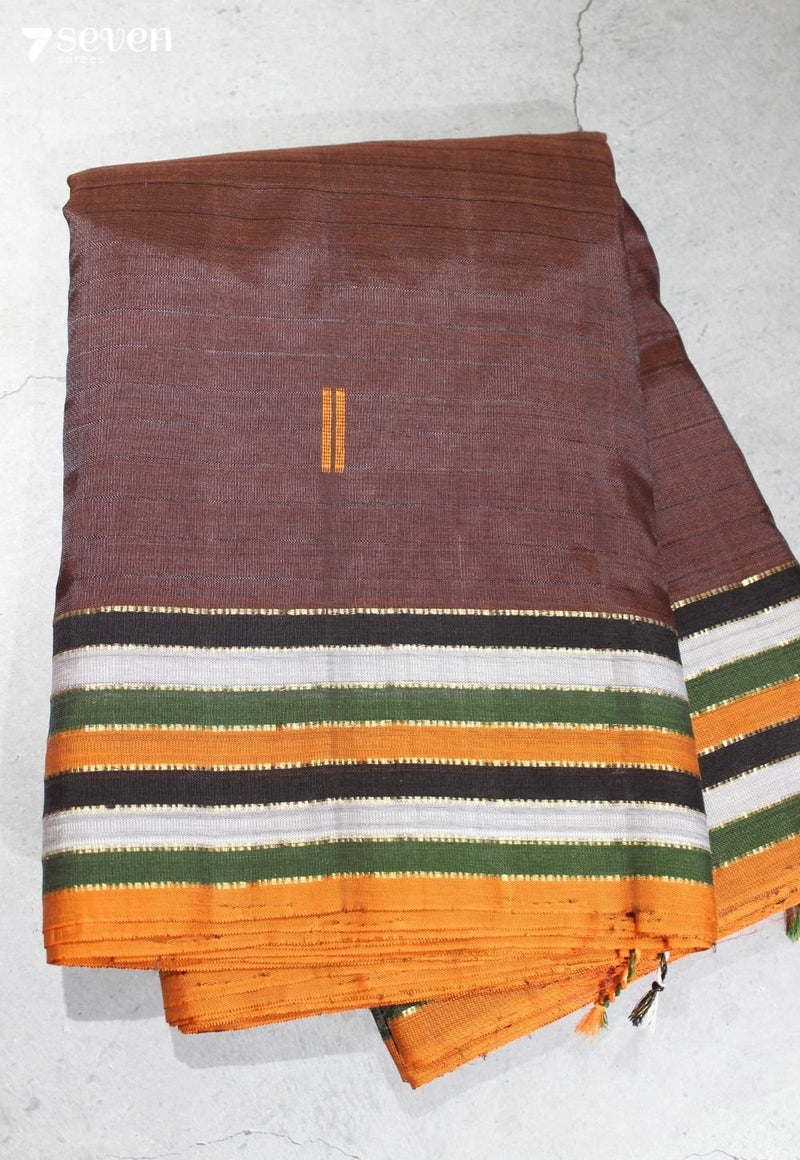 Ilavara Signature Seven Handloom Brown Bangalore Vegan Silk Saree - Seven Sarees - Saree - Seven Sarees