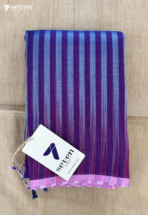 Indigo Waves Signature Seven Handloom Violet Bangalore Vegan Silk Saree - Seven Sarees - Saree - Seven Sarees