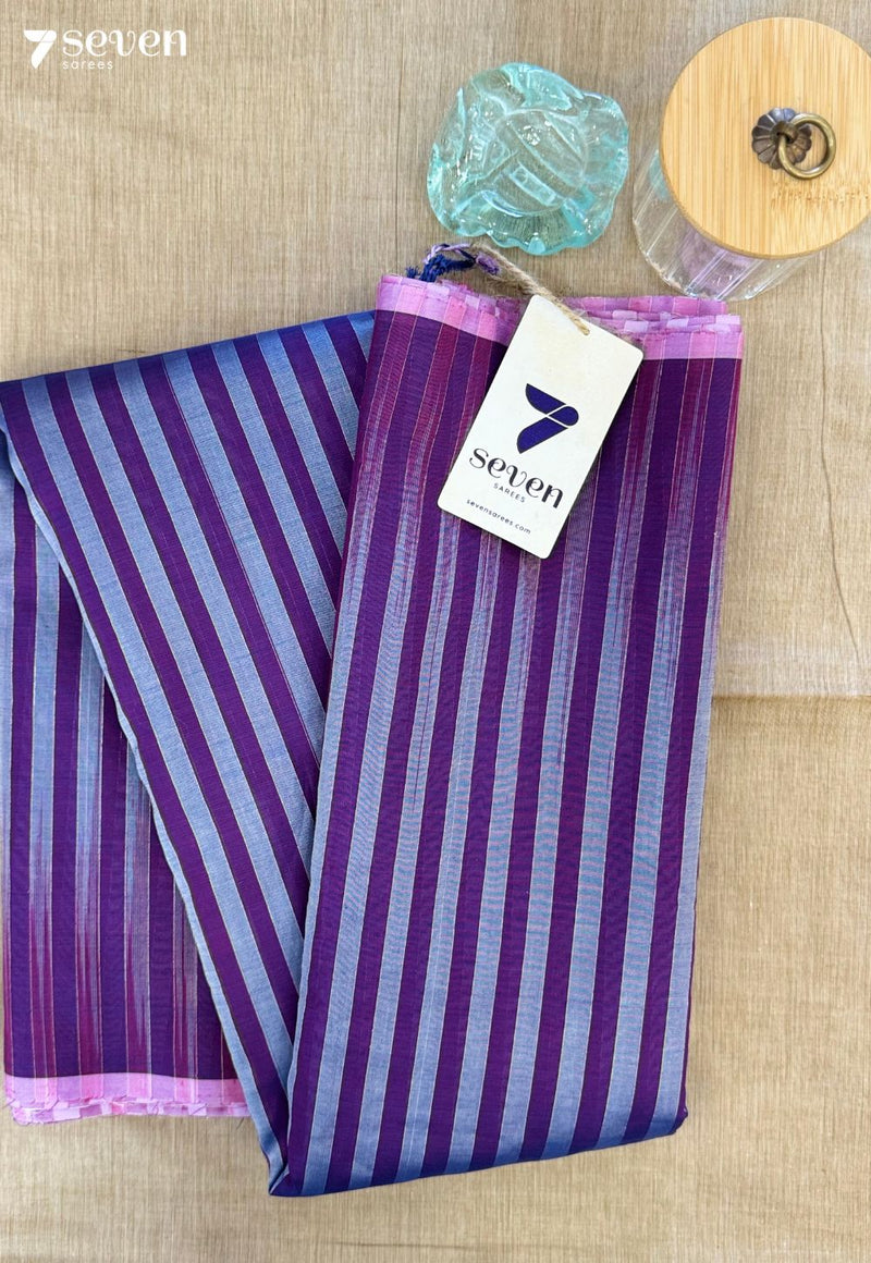 Indigo Waves Signature Seven Handloom Violet Bangalore Vegan Silk Saree - Seven Sarees - Saree - Seven Sarees