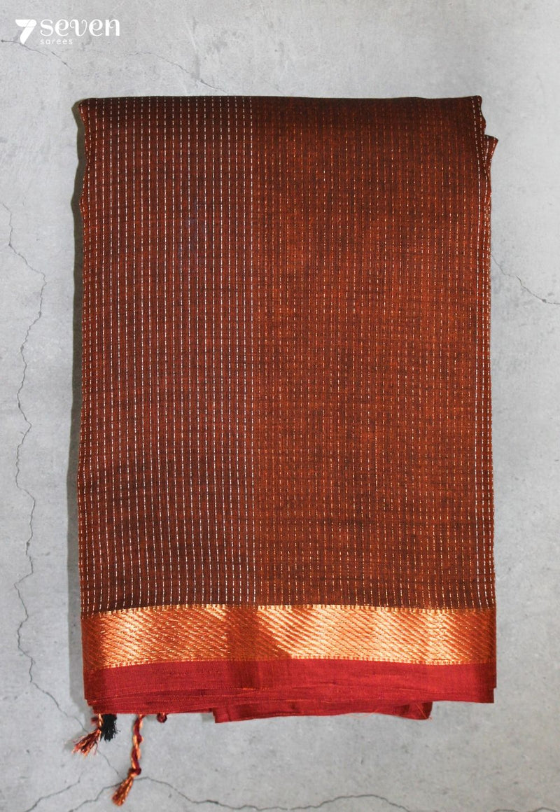 Indraneela Signature Seven Handloom Brown Bangalore Pure Cotton Saree - view 2