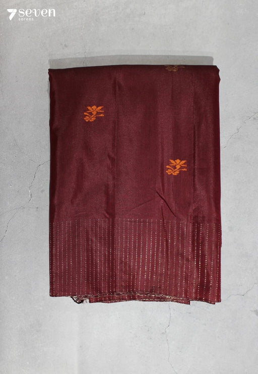Indumati Signature Seven Handloom Maroon Bangalore Pure Silk Cotton Saree - Seven Sarees - Saree - Seven Sarees