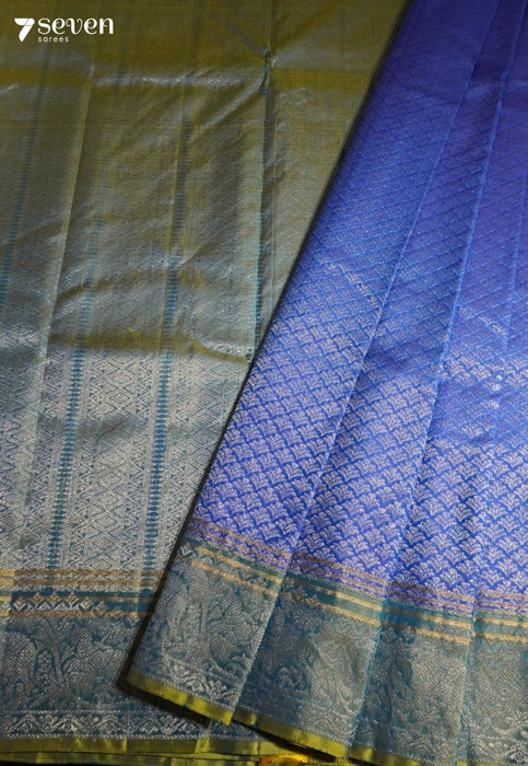 Inked Magnolia Signature Seven Handloom Blue Bangalore Pure Silk Saree|Silk Mark Certified - Seven Sarees - Saree - Seven Sarees