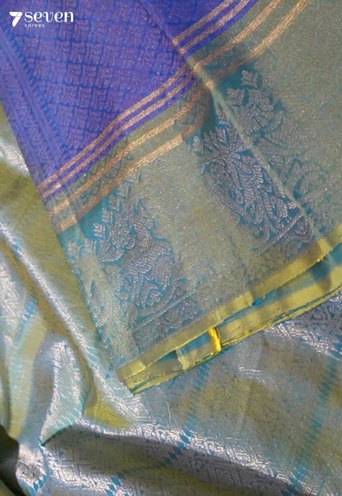 Inked Magnolia Signature Seven Handloom Blue Bangalore Pure Silk Saree|Silk Mark Certified - Seven Sarees - Saree - Seven Sarees