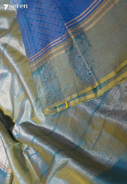 Inked Magnolia Signature Seven Handloom Blue Bangalore Pure Silk Saree|Silk Mark Certified - Seven Sarees - Saree - Seven Sarees