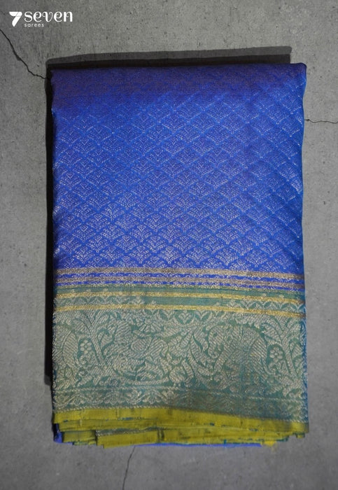 Inked Magnolia Signature Seven Handloom Blue Bangalore Pure Silk Saree|Silk Mark Certified - Seven Sarees - Saree - Seven Sarees
