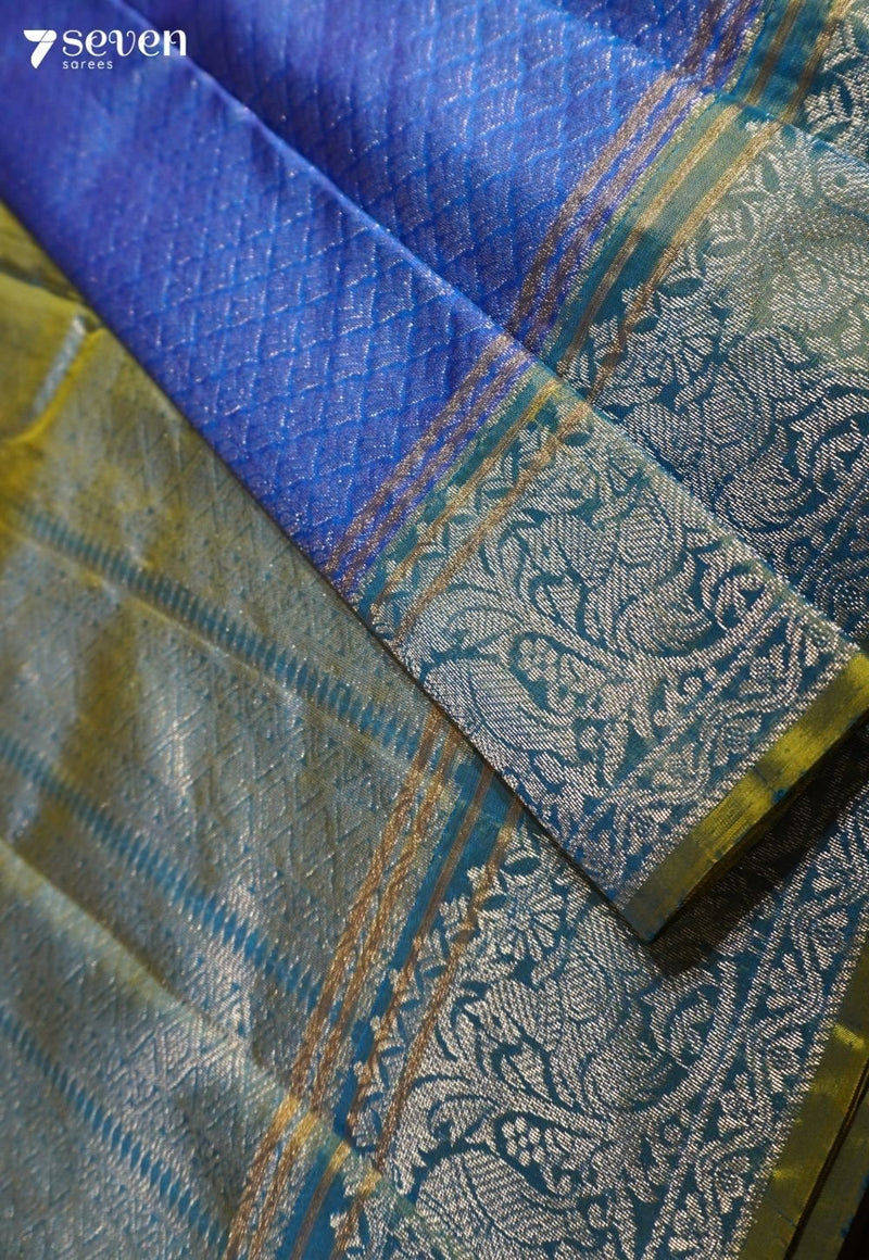 Inked Magnolia Signature Seven Handloom Blue Bangalore Pure Silk Saree|Silk Mark Certified - Seven Sarees - Saree - Seven Sarees