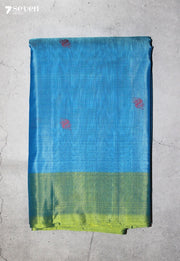 Inyara Signature Seven Handloom Blue Bangalore Pure Silk Cotton Saree - Seven Sarees - Saree - Seven Sarees
