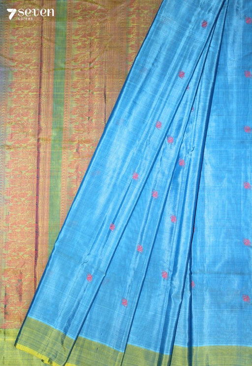 Inyara Signature Seven Handloom Blue Bangalore Pure Silk Cotton Saree - Seven Sarees - Saree - Seven Sarees