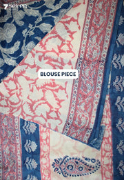 Iraaya Jaipur Blue Hand Block Printed 100% Cotton Saree - Seven Sarees - Saree - Seven Sarees