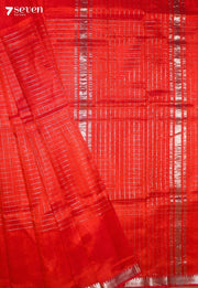 Iravasha Mangalagiri Handloom Orange-Red Silk Cotton Checked Saree - Seven Sarees - Saree - Seven Sarees
