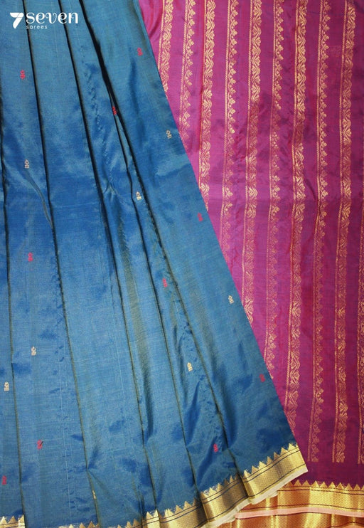 Iravati Signature Seven Handloom Blue Bangalore Vegan Silk Saree - Seven Sarees - Saree - Seven Sarees