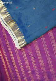 Iravati Signature Seven Handloom Blue Bangalore Vegan Silk Saree - Seven Sarees - Saree - Seven Sarees