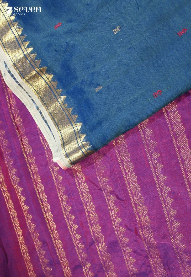 Iravati Signature Seven Handloom Blue Bangalore Vegan Silk Saree - Seven Sarees - Saree - Seven Sarees