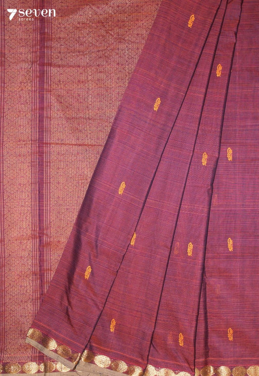 Iravya Signature Seven Handloom Red Bangalore Pure Cotton Saree - Seven Sarees - Saree - Seven Sarees
