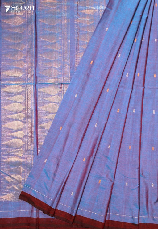 Ishira Signature Seven Handloom Blue Bangalore Vegan Silk Saree - Seven Sarees - Saree - Seven Sarees