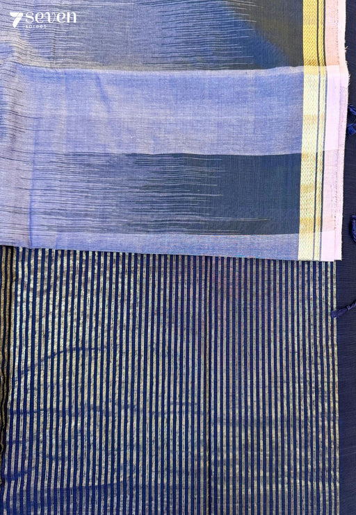 Ivory Kanak Seven Handloom Navy Bangalore Pure Cotton Saree - Seven Sarees - Saree - Seven Sarees