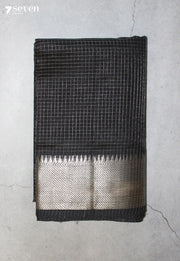 Jalrava Mangalagiri Handloom Black Silk Cotton Checked Saree - Seven Sarees - Saree - Seven Sarees